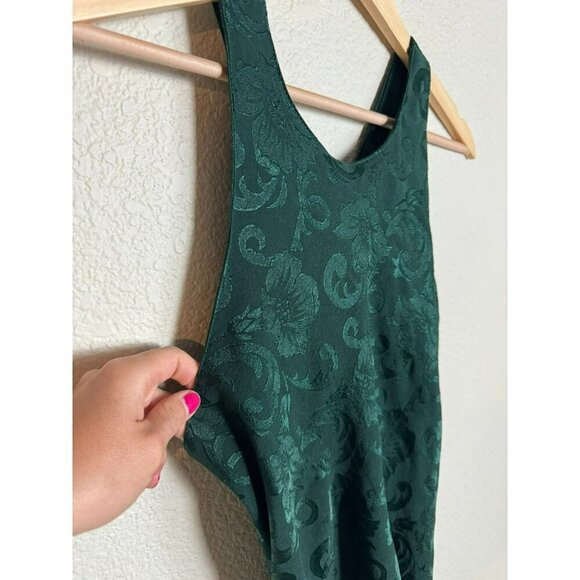 Vintage Be Smart Maxi Dress Size Medium Green Y2K Floral Textured Evening - Picture 2 of 10